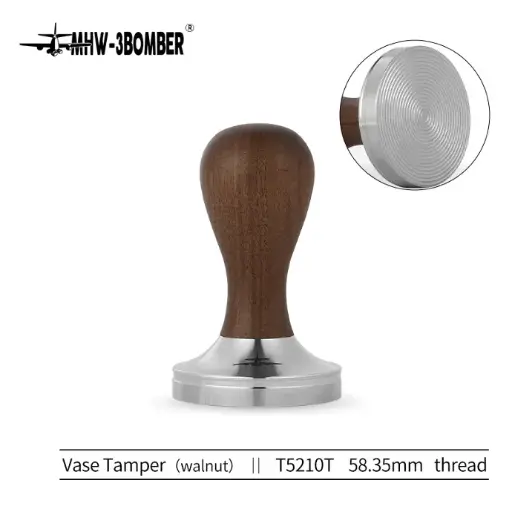 [T5210T] Vase Tamper walnut- 58.35mm-thread  - مكبس قهوة
